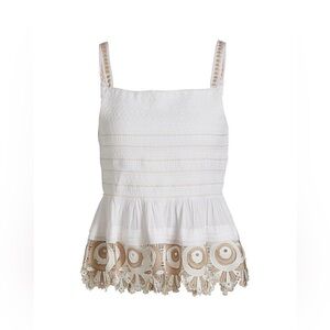 Ramy Brook ivory Crochet Hem Peplum Jess Camisole Top $345 nwt